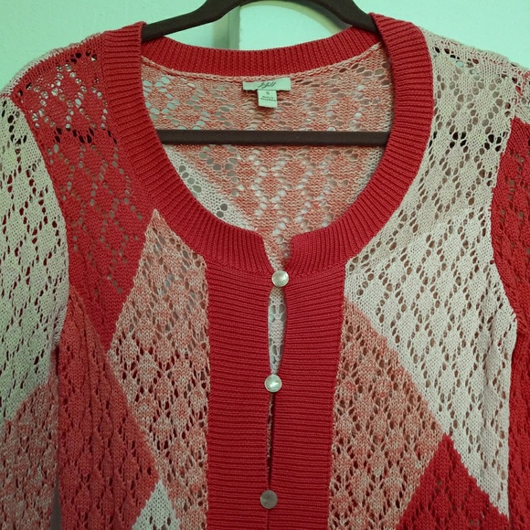 J.jill crochet sweater pink color block - Picture 6 of 6